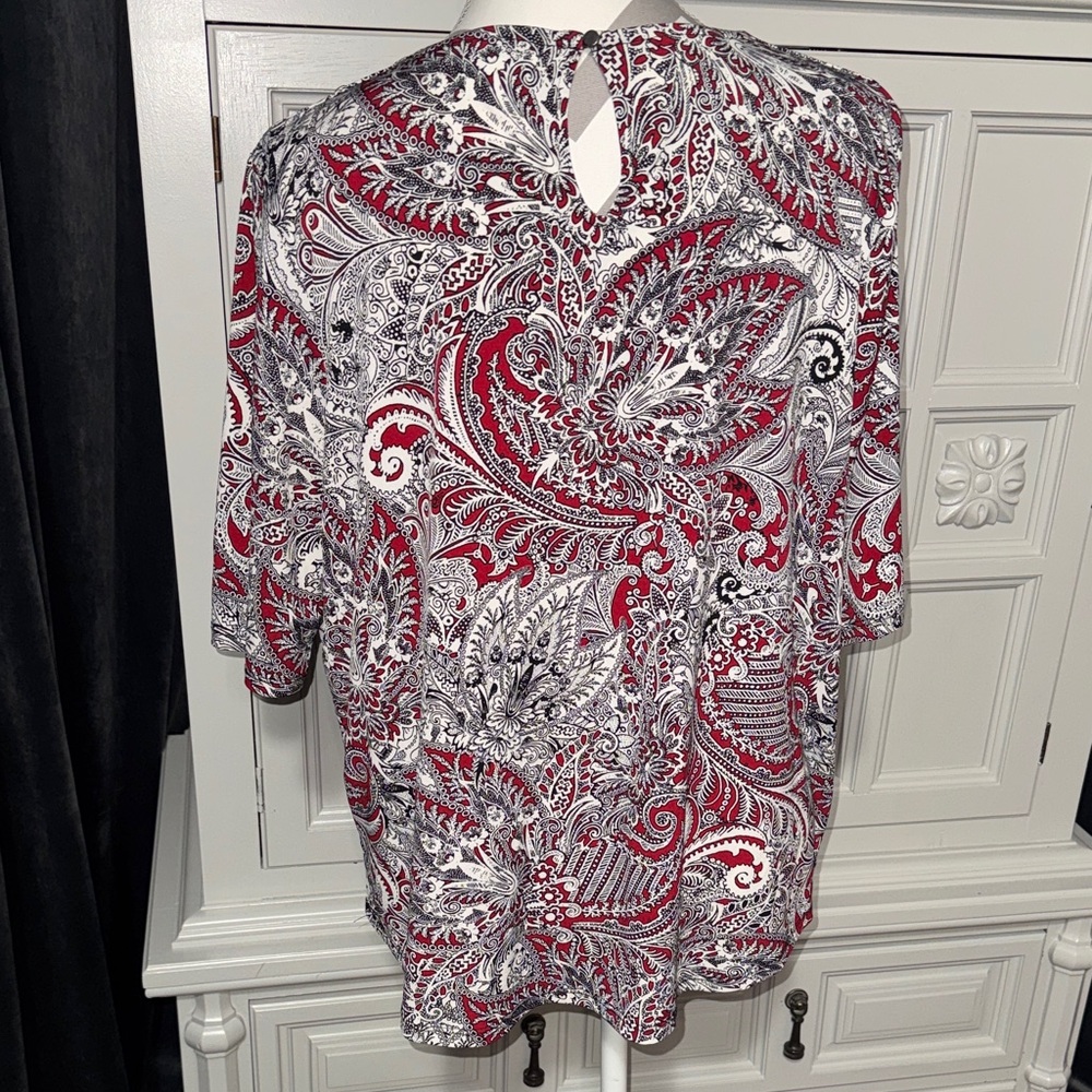 Liz Claiborne Red and White Paisley Tunic Top Size XL - Picture 5 of 8